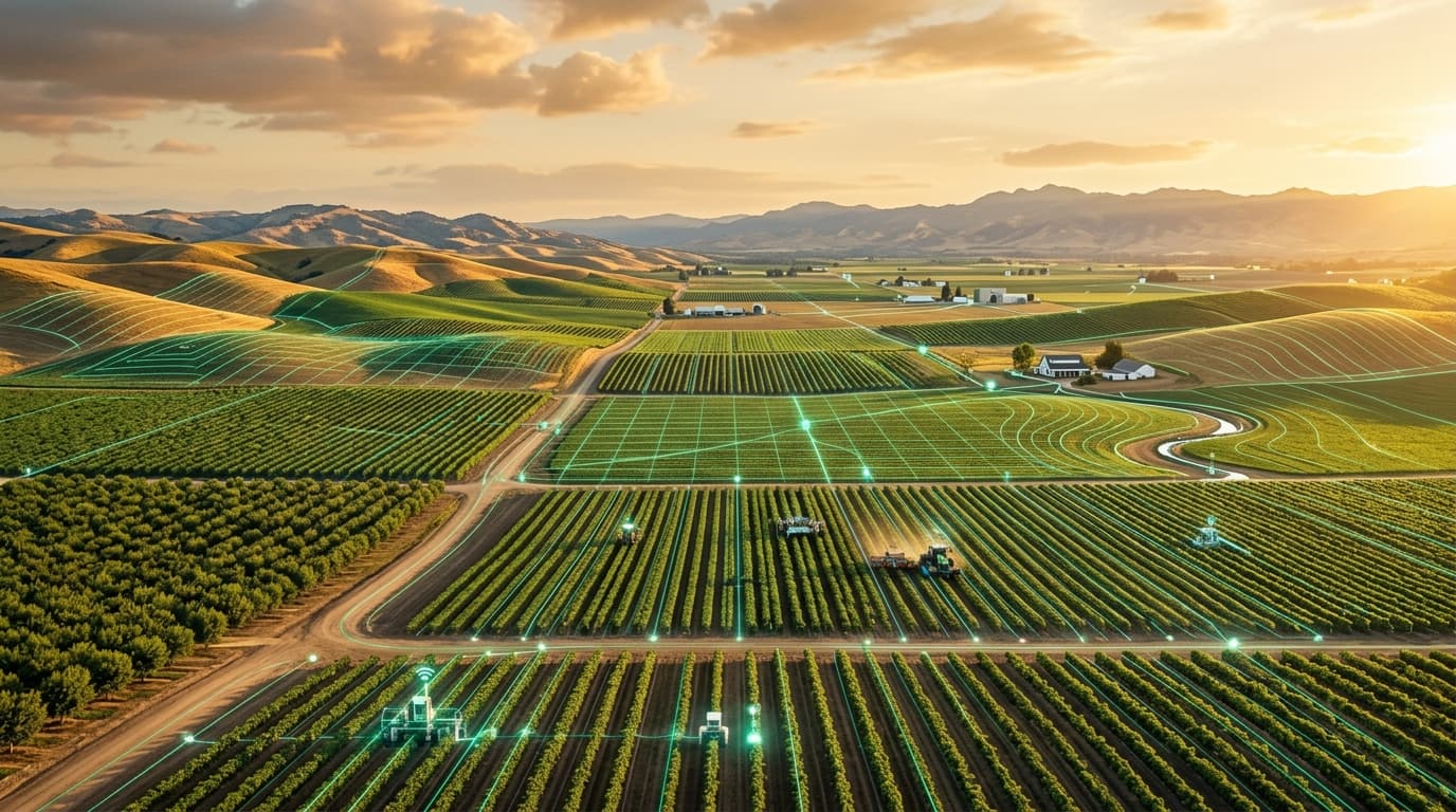 California precision agricultural landscape with metrology overlay